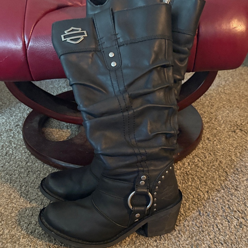 Harley-Davidson Black Heeled Boots with Buckle Detail